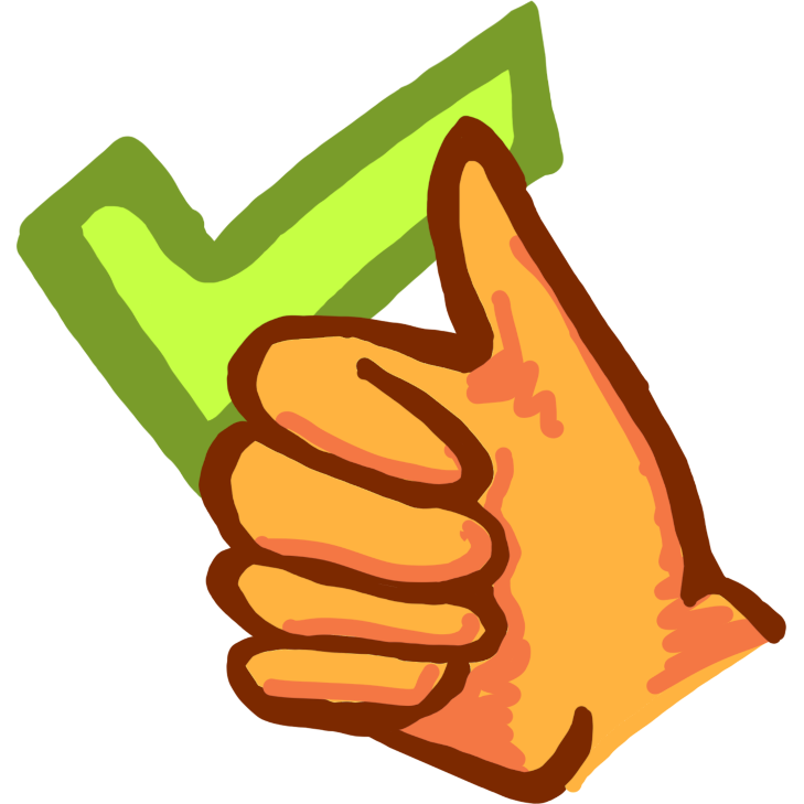 green checkmark behind a thumbs up.